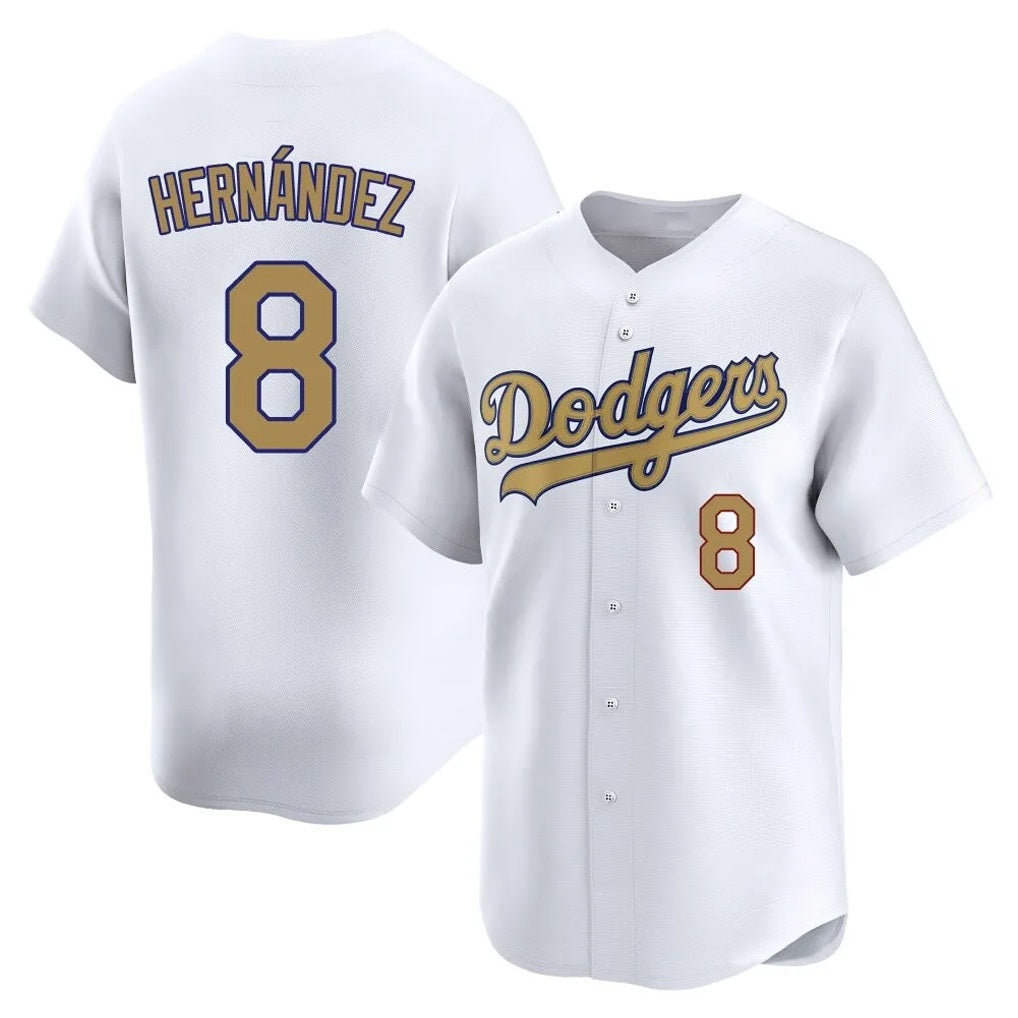 Los Angeles Dodgers #8 Enrique Hern¨¢ndez Player White Gold HeidiMiller Collection Limited Home Stitched Jerseys