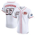 Cincinnati Reds #37 Tyler Stephenson Player White HeidiMiller Speedway Classic Limited Elite Home Stitched Jerseys