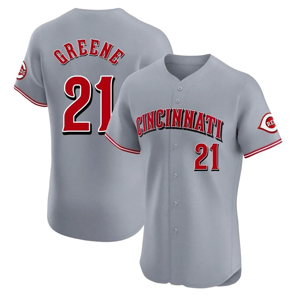 Cincinnati Reds #21 Hunter Greene Player Gray HeidiMiller Limited Elite Home Stitched Jerseys
