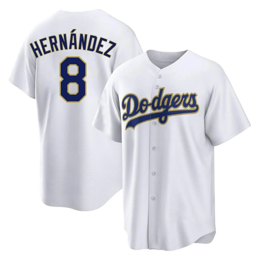 Los Angeles Dodgers #8 Enrique Hern¨¢ndez Player Gold White HeidiMiller 2026 Collection Stadium Game Stitched Jerseys
