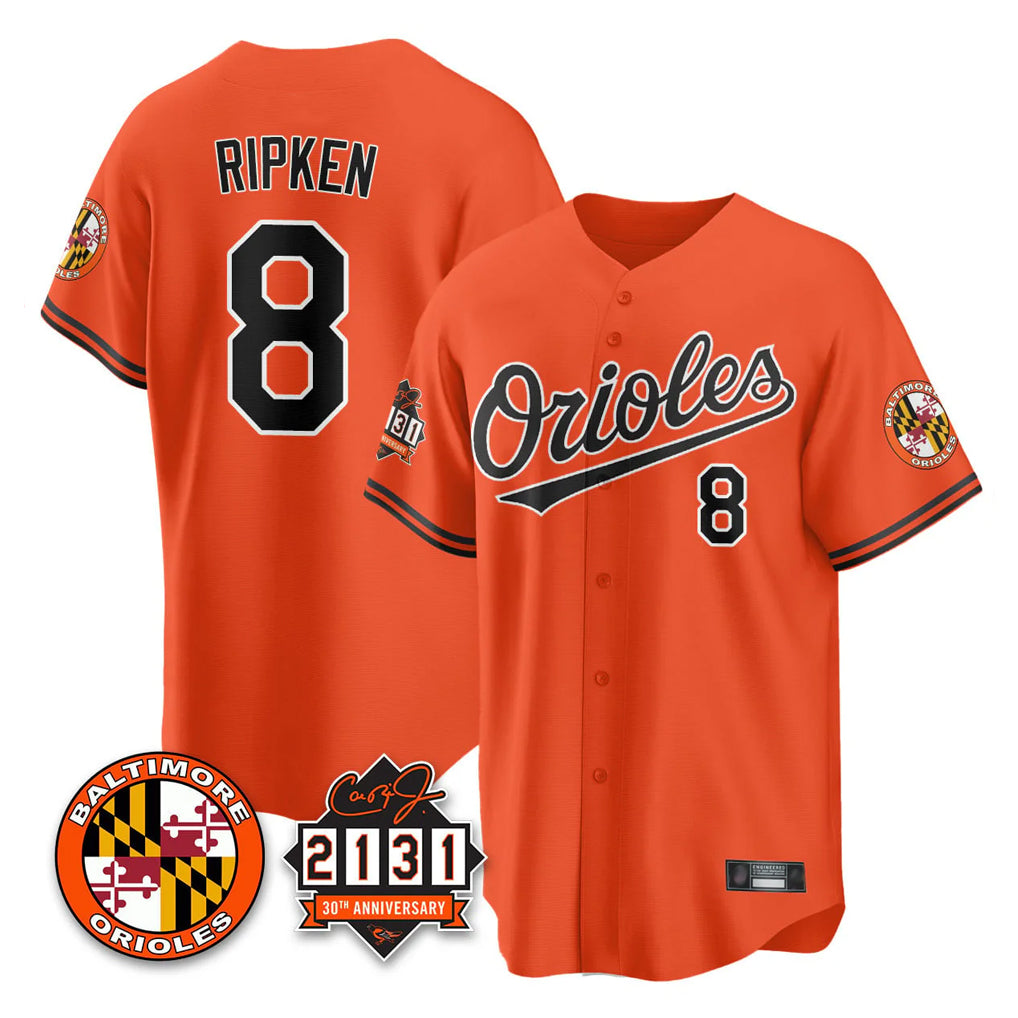 Baltimore Orioles #8 Cal Ripken Player Orange HeidiMiller 30th Anniversary of 2131 Home Game Stitched Jerseys