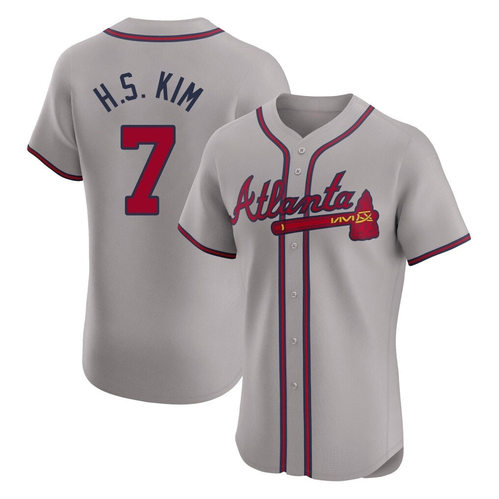 Atlanta Braves #7 Ha-Seong Kim Player Gray HeidiMiller Limited Elite Home Game Stitched Jerseys