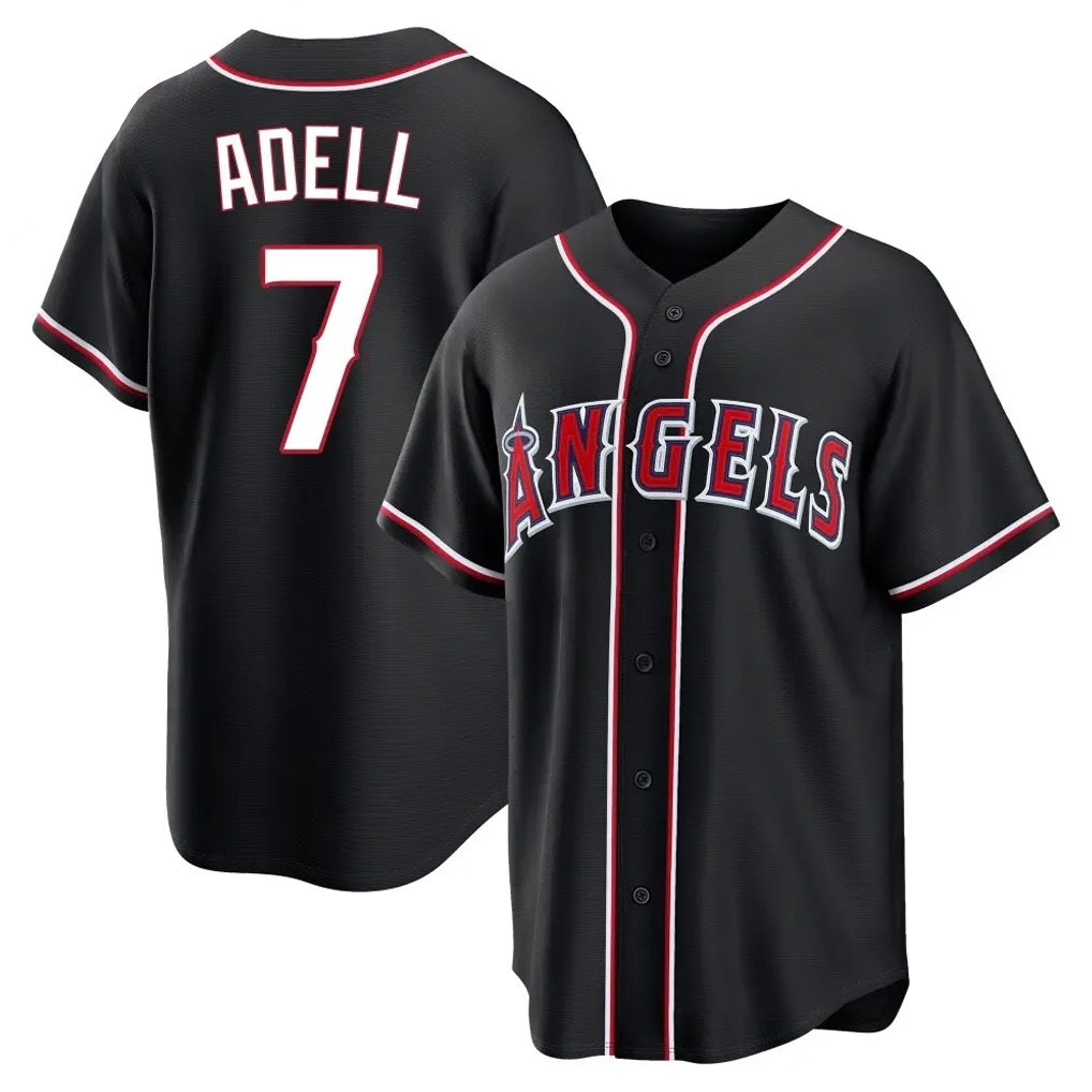 Los Angeles Angels #7 Jo Adell Player Black HeidiMiller Fashion Out Home Game Stitched Jerseys