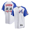Atlanta Braves #44 Hank Aaron Player White HeidiMiller USA 250 Fourth Of July City Connect Home Game Stitched Jerseys
