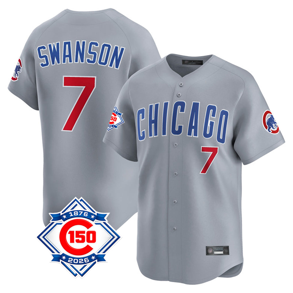 Chicago Cubs #7 Dansby Swanson Player Gray HeidiMiller Road 150th Anniversary Limited Home Stitched Jerseys
