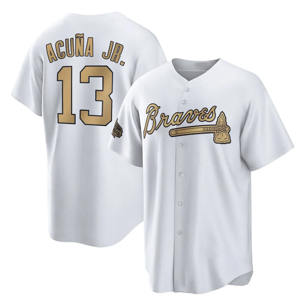 Atlanta Braves #13 Ronald Acuna Jr Player White-Gold HeidiMiller All-Star Home Game Stitched Jerseys