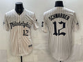 Philadelphia Phillies #12 Kyle Schwarber Cream HeidiMiller Pinstripe Gothic Vapor Limited Stitched Jersey