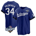Los Angeles Dodgers #34 Fernando Valenzuela Player Royal HeidiMiller World Series City Connect Home Game Stitched Jerseys
