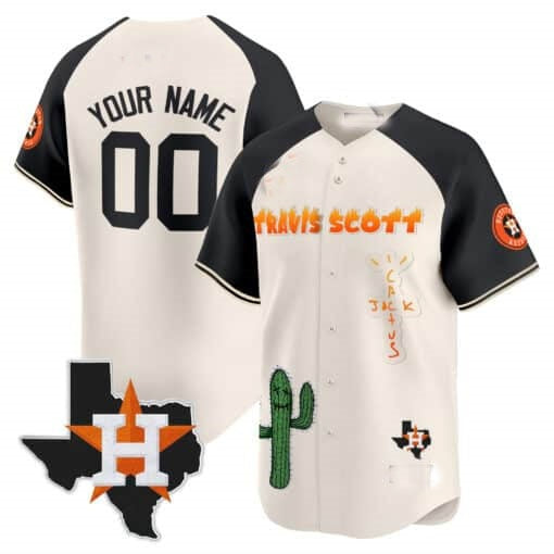 Custom Houston Astros Cactus Jack Patch Vapor Premier Limited Jersey V9 ¨C Cream Black HeidiMiller