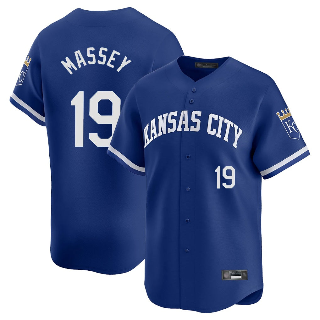 Kansas City Royals #19 Michael Massey Player Royal HeidiMiller Limited Home Stitched Jerseys
