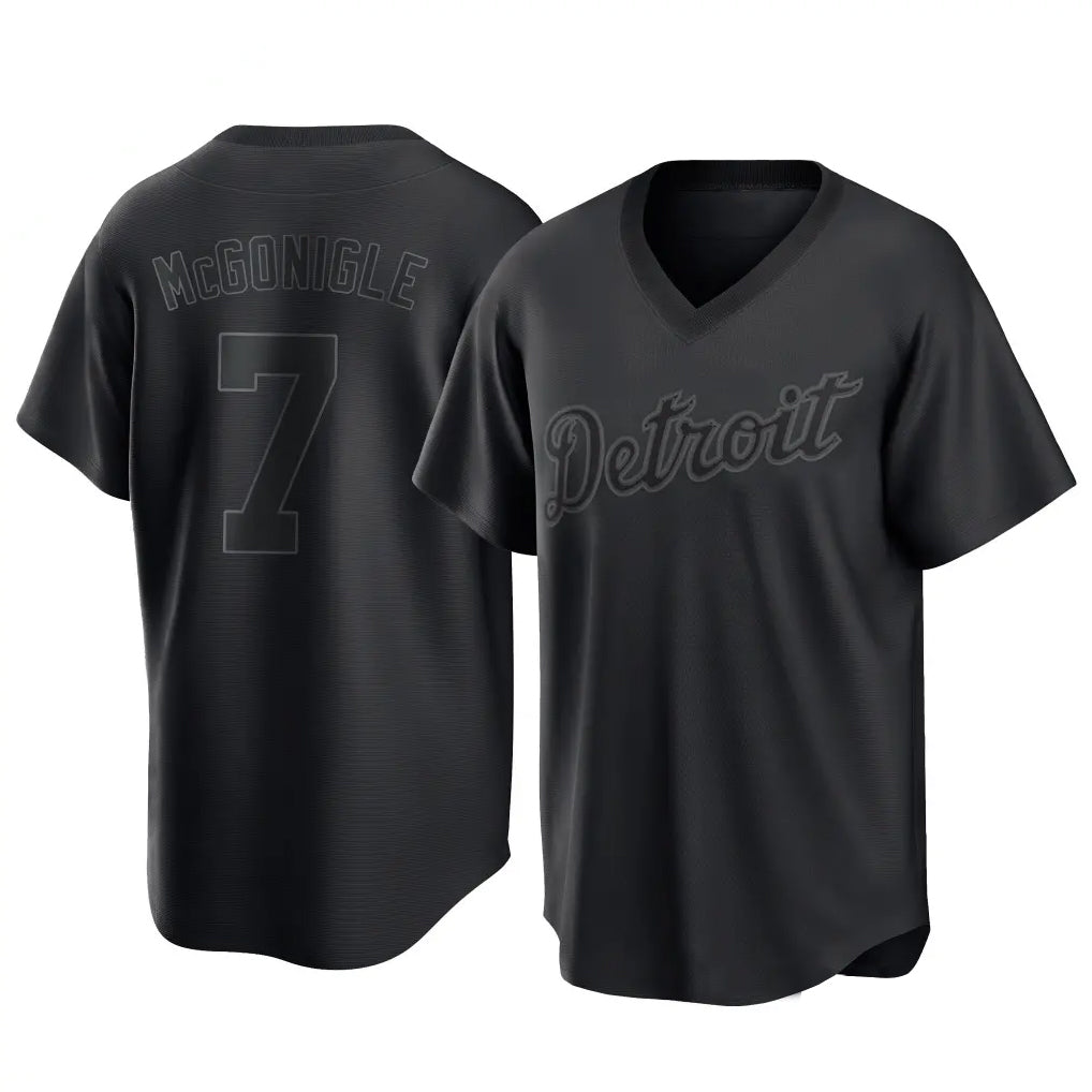 Detroit Tigers #7 Kevin McGonigle Player Black HeidiMiller T-shirt Home Game Stitched Jerseys