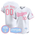 Custom Los Angeles Dodgers Vin ITFDB Patch Bubblegum Pink Vapor Premier Limited Jersey ¨C White HeidiMiller