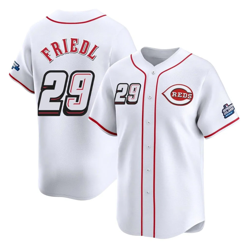 Cincinnati Reds #29 TJ Friedl Player White HeidiMiller Speedway Classic Home Limited Stitched Jerseys