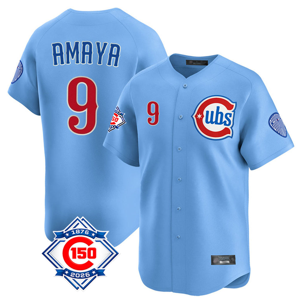 Chicago Cubs #9 Miguel Amaya Player Light Blue HeidiMiller 150th Anniversary Limited Home Stitched Jerseys