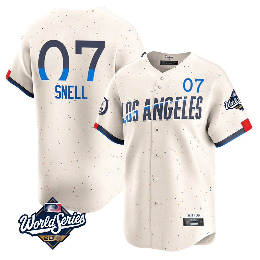 Los Angeles Dodgers #7 Blake Snell Player Cream HeidiMiller City Connect Limited World Series Home Stitched Jerseys