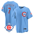Chicago Cubs #7 Dansby Swanson Player Light Blue HeidiMiller 150th Anniversary Home Game Stitched Jerseys