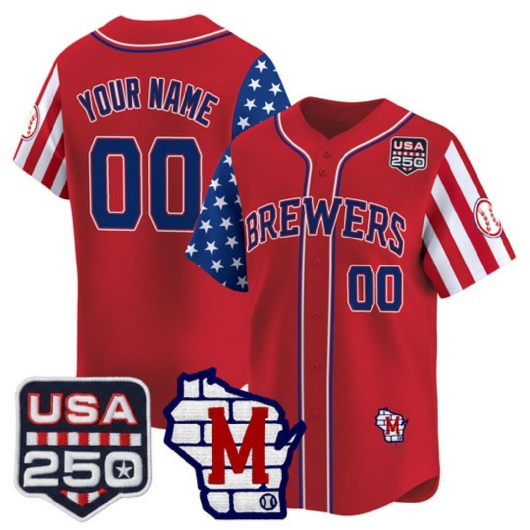 Custom Milwaukee Brewers America 250 Edition Vapor Premier Limited Red HeidiMiller Stitched Jerseys