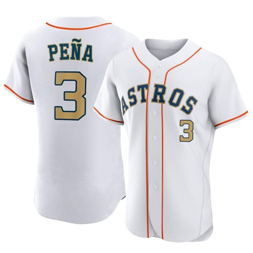 Houston Astros #3 Jeremy Pena Player Gold HeidiMiller Collection Limited Elite Home Stitched Jerseys