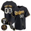 Custom Los Angeles Dodgers Vin Patch & Kobe Bryant Gold Trim Vapor Premier Limited Jersey V2 ¨C All Stitched-Black HeidiMiller