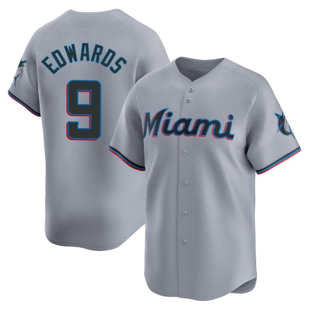 Miami Marlins #9 Xavier Edwards Player Gray HeidiMiller Home Limited Stitched Jerseys