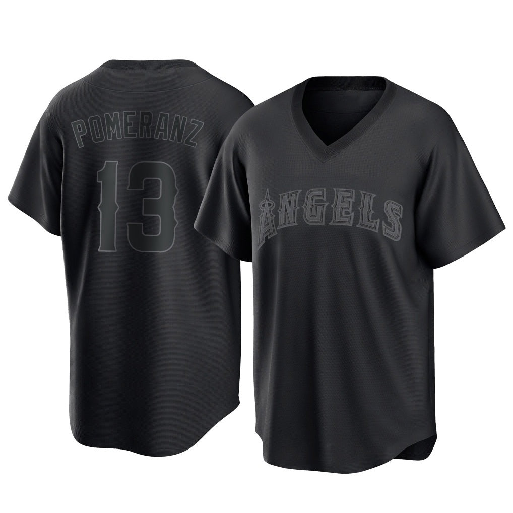 Los Angeles Angels #13 Drew Pomeranz Player Black HeidiMiller Pitch Fashion T-shirt Stitched Jerseys