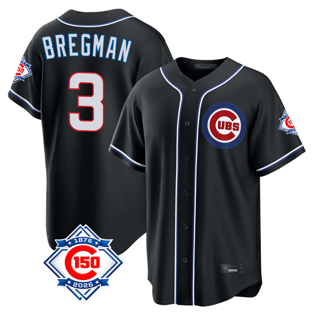 Chicago Cubs #3 Alex Bregman Player Black HeidiMiller Fashion Out 150th Anniversary Game Stitched Jerseys