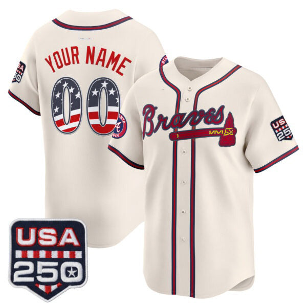 Custom Atlanta Braves Cream HeidiMiller USA 250 Fourth of July Vapor Premier Limited Jersey ¨C All Stitched