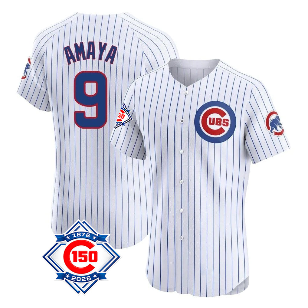 Chicago Cubs #9 Miguel Amaya Player White HeidiMiller 150th Anniversary Limited Elite Home Game Stitched Jerseys