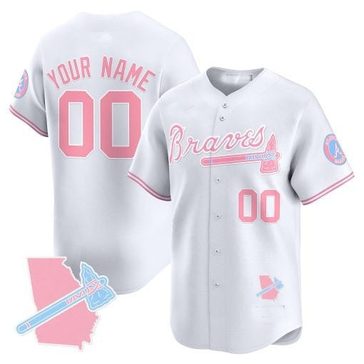 Custom Atlanta Braves Bubblegum Pink Vapor Premier Limited Jersey ¨C White HeidiMiller