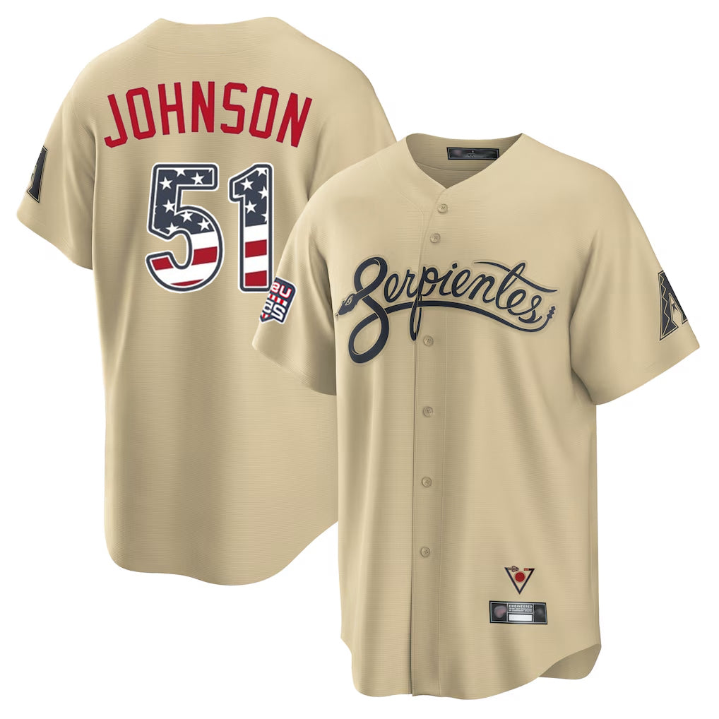 Arizona Diamondbacks #51 Randy Johnson Player Tan HeidiMiller USA 250 Fourth of July Home Game Stitched Jerseys