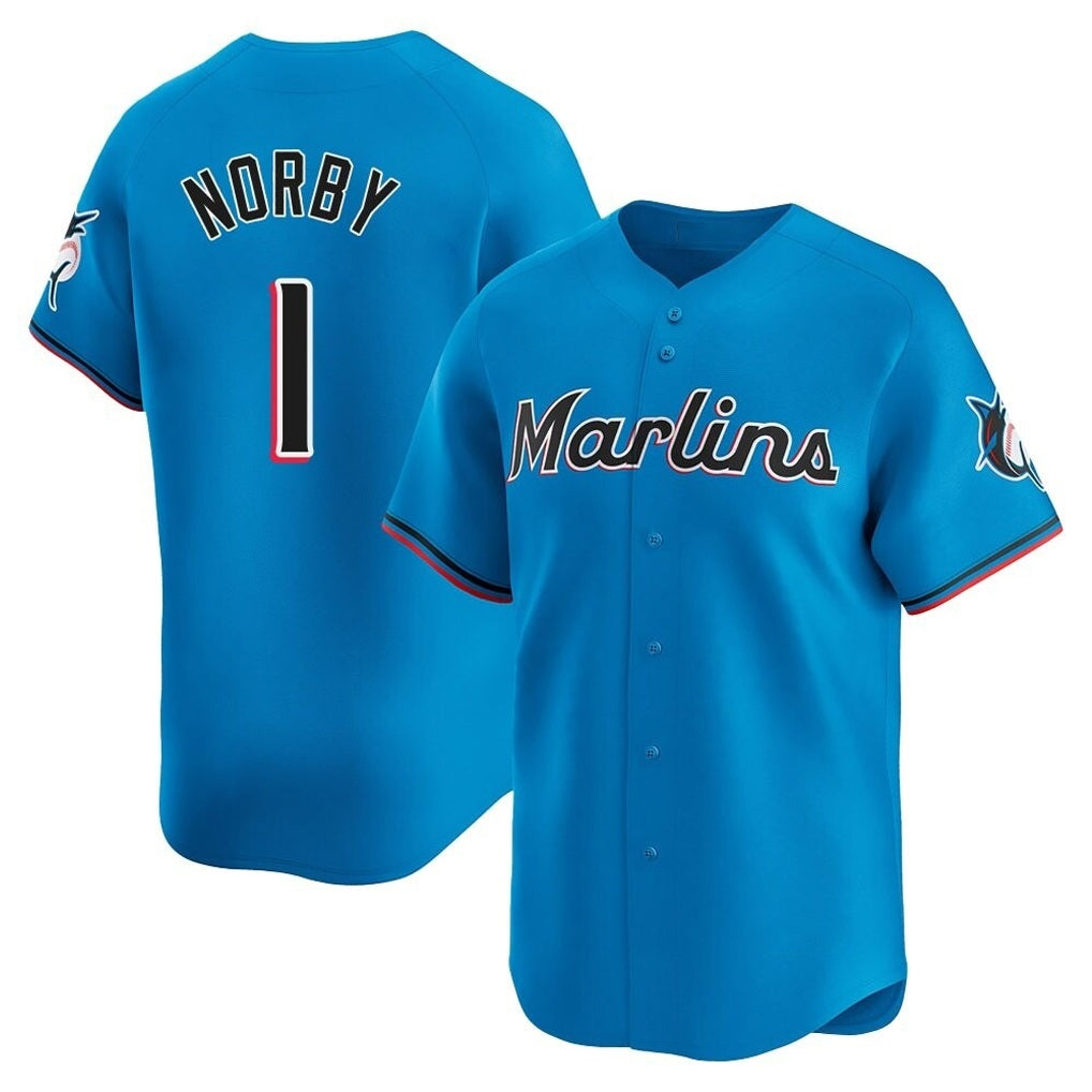 Miami Marlins #1 Connor Norby Player Blue HeidiMiller Home Limited Stitched Jerseys
