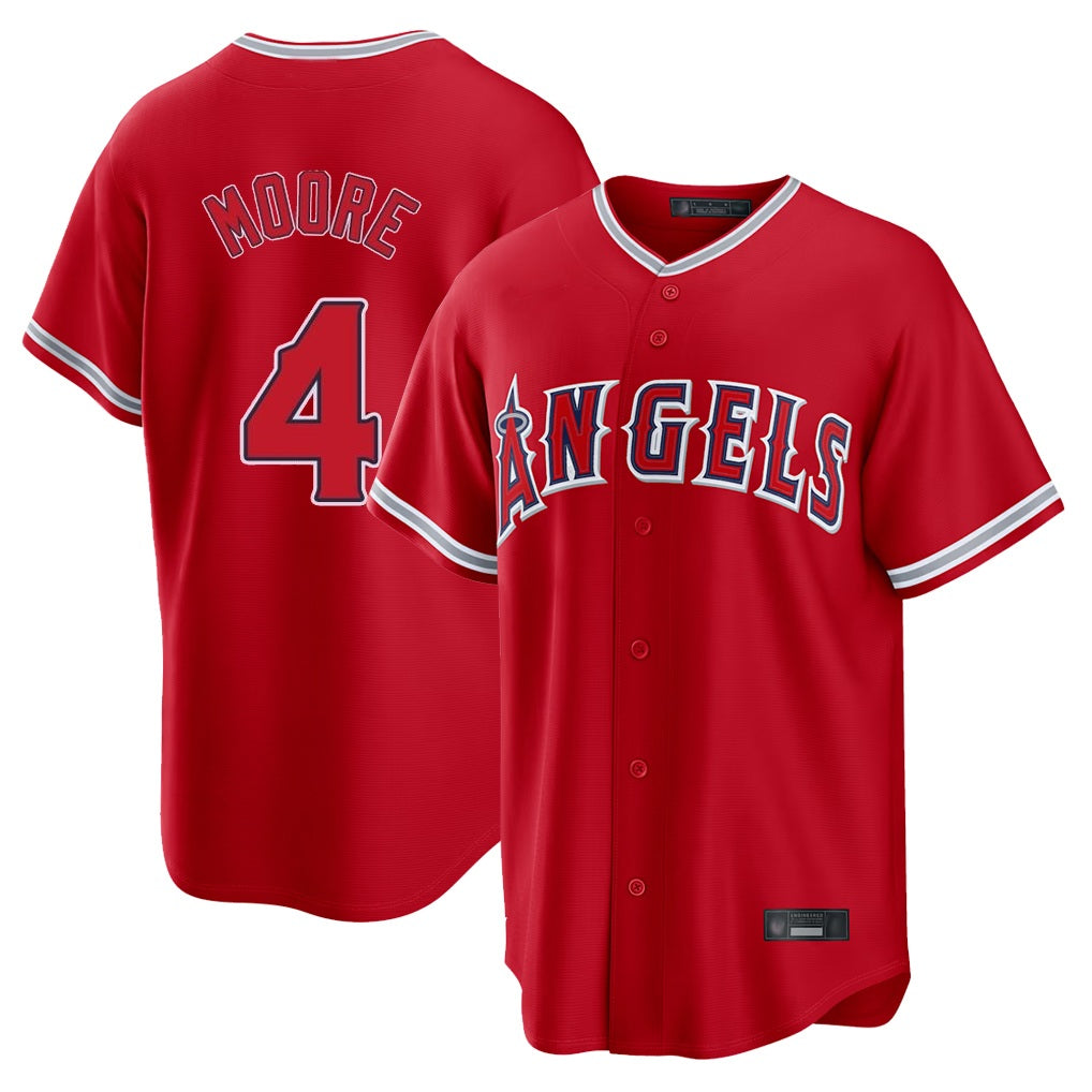 Los Angeles Angels #4 Christian Moore Player Red HeidiMiller Home Game Stitched Jerseys