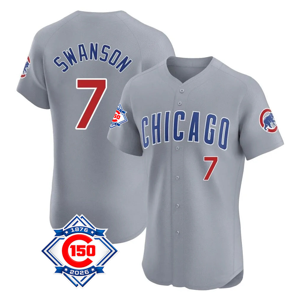Chicago Cubs #7 Dansby Swanson Player Gray HeidiMiller Road 150th Anniversary Limited Elite Home Stitched Jerseys