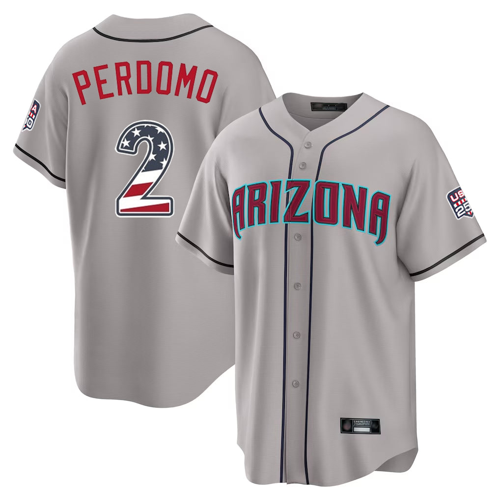 Arizona Diamondbacks #2 Geraldo Perdomo Player Gray HeidiMiller USA 250 Fourth of July Home Game Stitched Jerseys