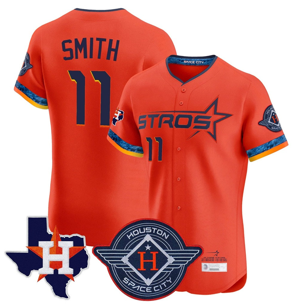 Houston Astros #11 Cam Smith Player Orange HeidiMiller City Connect Texas Patch Vapor Premier Limited Elite Home Stitched Jerseys