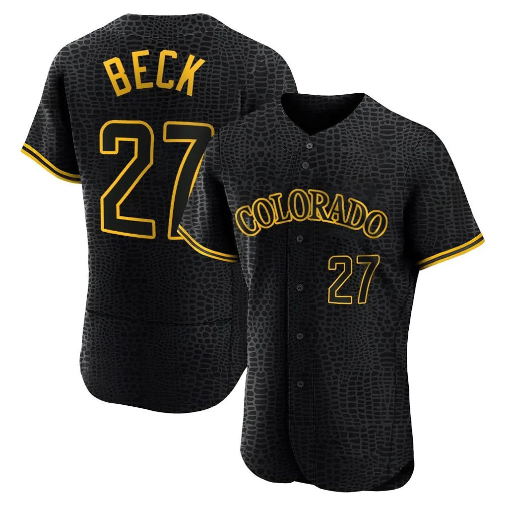 Colorado Rockies #27 Jordan Beck Player Black HeidiMiller Snake Skin City Limited Elite Home Stitched Jerseys