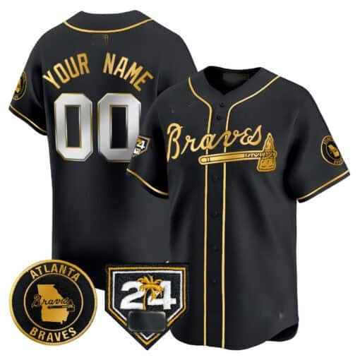 Custom Atlanta Braves 2024 Spring Training Patch Vapor Premier Limited Jersey ¨C Black Gold HeidiMiller