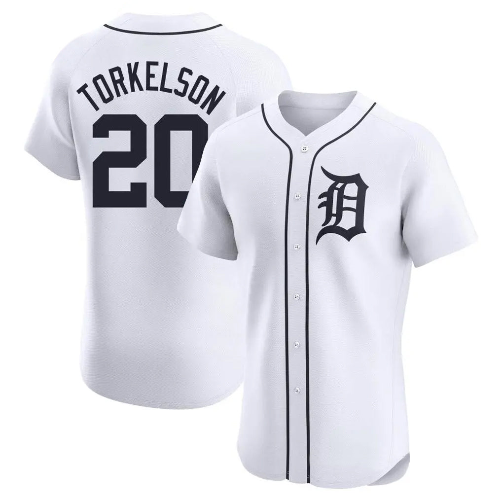 Detroit Tigers #20 Spencer Torkelson Player White HeidiMiller Limited Elite Home Stitched Jerseys
