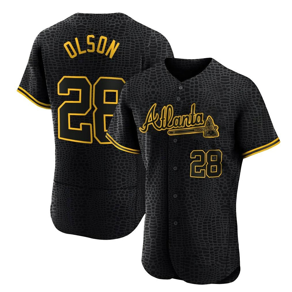 Atlanta Braves #28 Matt Olson Player Black HeidiMiller Snake Skin City Limited Elite Home Game Stitched Jerseys