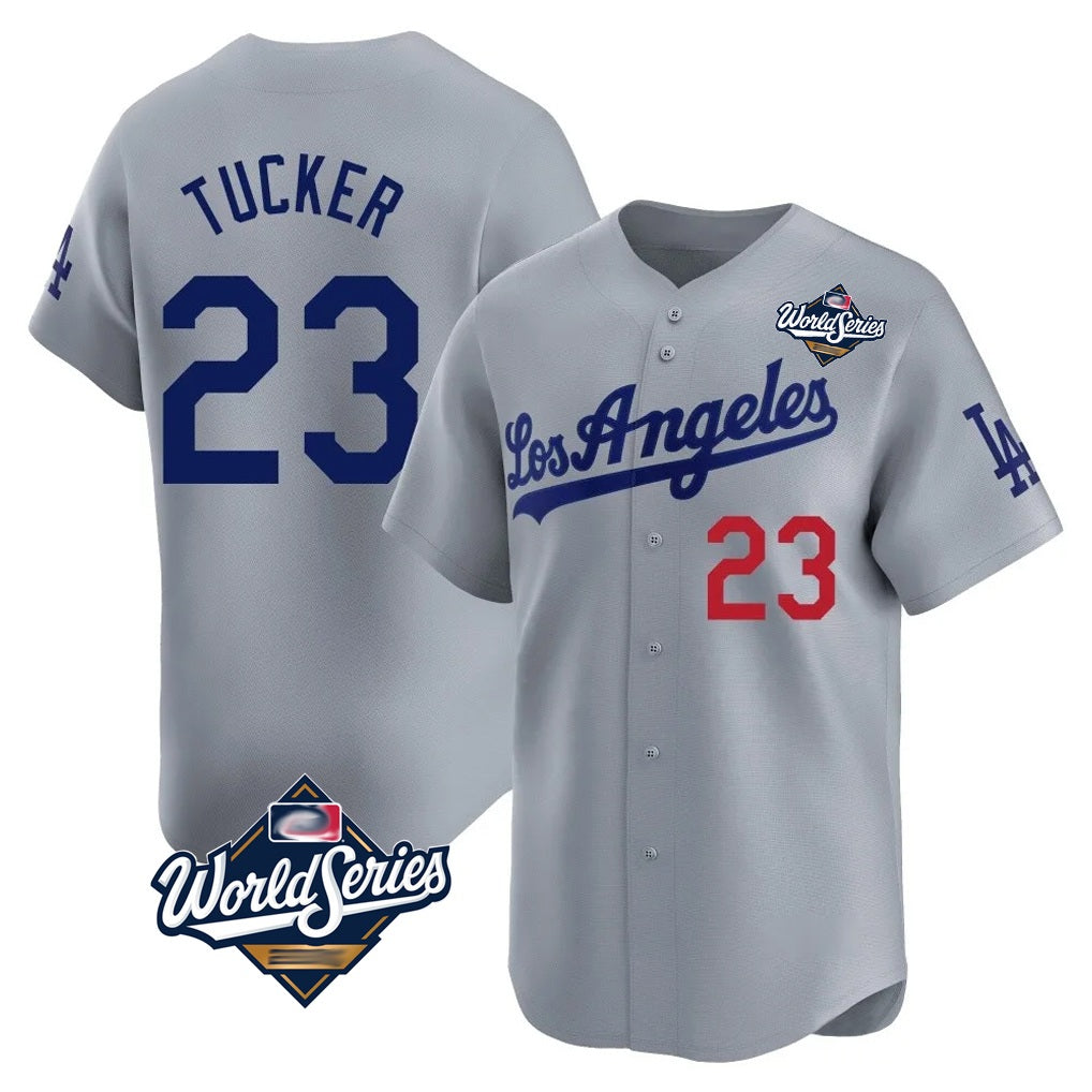 Los Angeles Dodgers #23 Kyle Tucker Player Gray HeidiMiller World Series Limited Home Stitched Jerseys