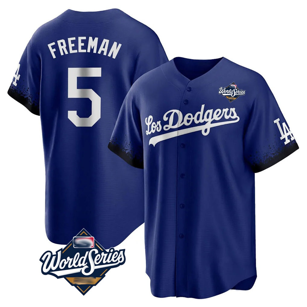 Los Angeles Dodgers #5 Freddie Freeman Player Royal HeidiMiller World Series City Connect Home Game Stitched Jerseys