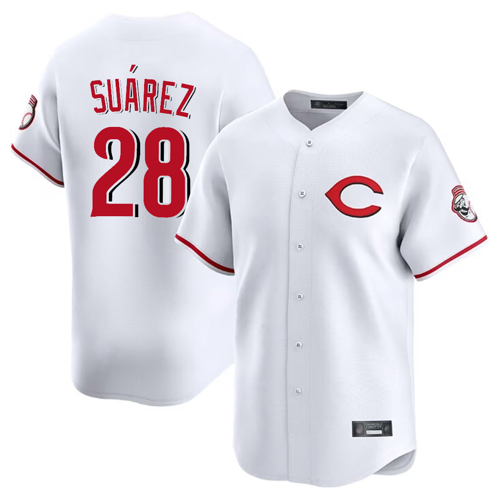 Cincinnati Reds #28 Eugenio Su¨¢rez Player White HeidiMiller Limited Home Stitched Jerseys