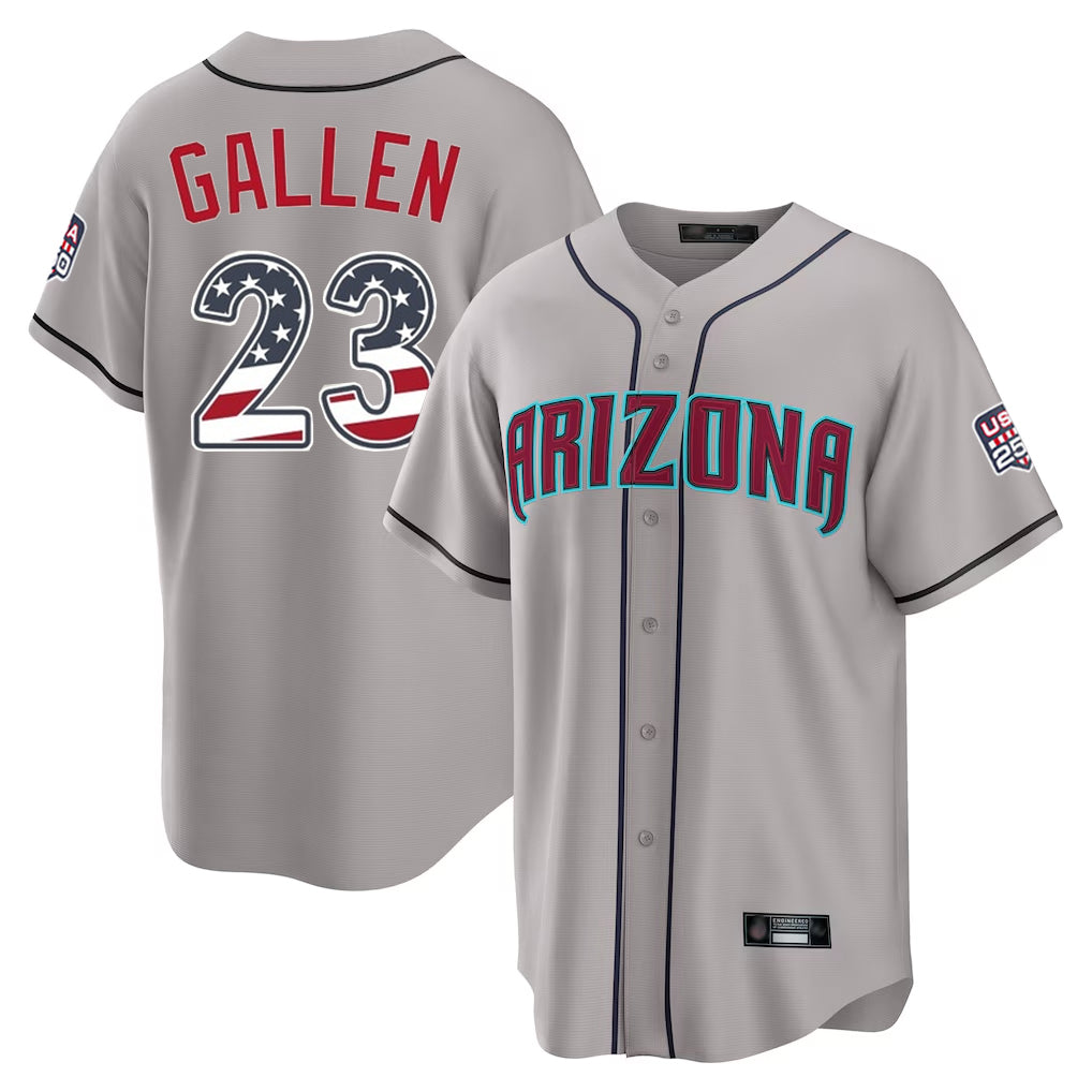 Arizona Diamondbacks #23 Zac Gallen Player Gray HeidiMiller USA 250 Fourth of July Home Game Stitched Jerseys