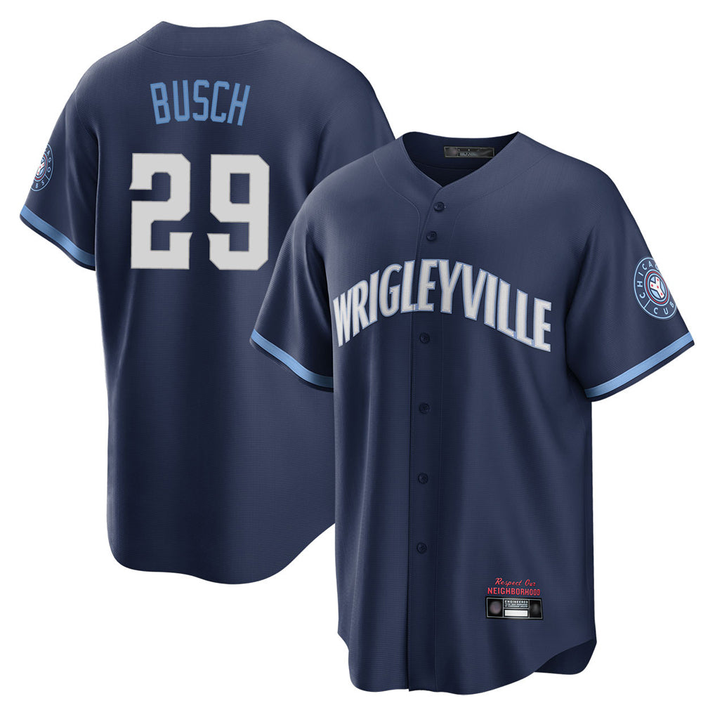 Chicago Cubs #29 Michael Busch Player Navy HeidiMiller City Connect Home Game Stitched Jerseys