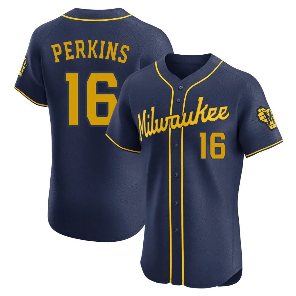 Milwaukee Brewers #16 Blake Perkins Player Navy HeidiMiller Home Limited Elite Stitched Jerseys