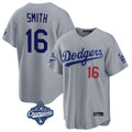 Los Angeles Dodgers #16 Will Smith Player Gray HeidiMiller World Series Meet Game Home Stitched Jerseys