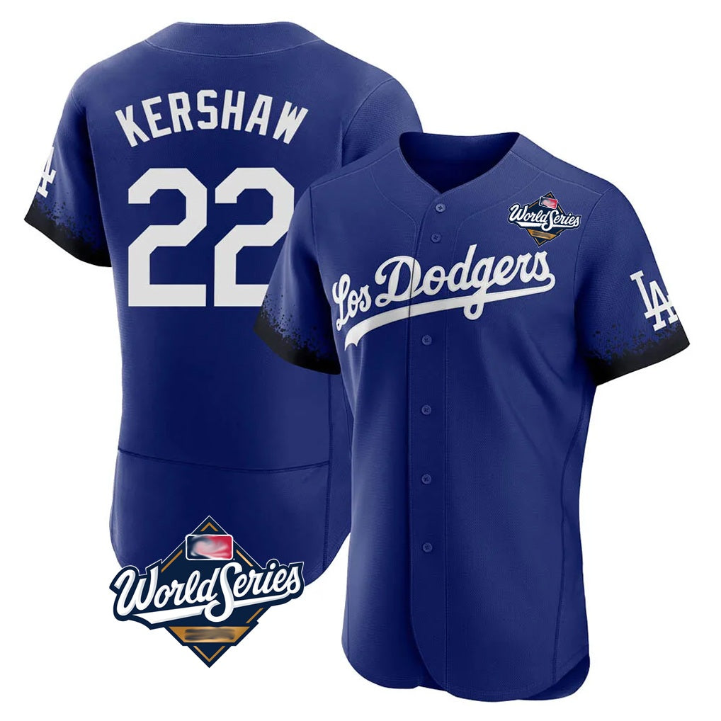 Los Angeles Dodgers #22 Clayton Kershaw Player Royal HeidiMiller World Series City Connect Elite Home Stitched Jerseys