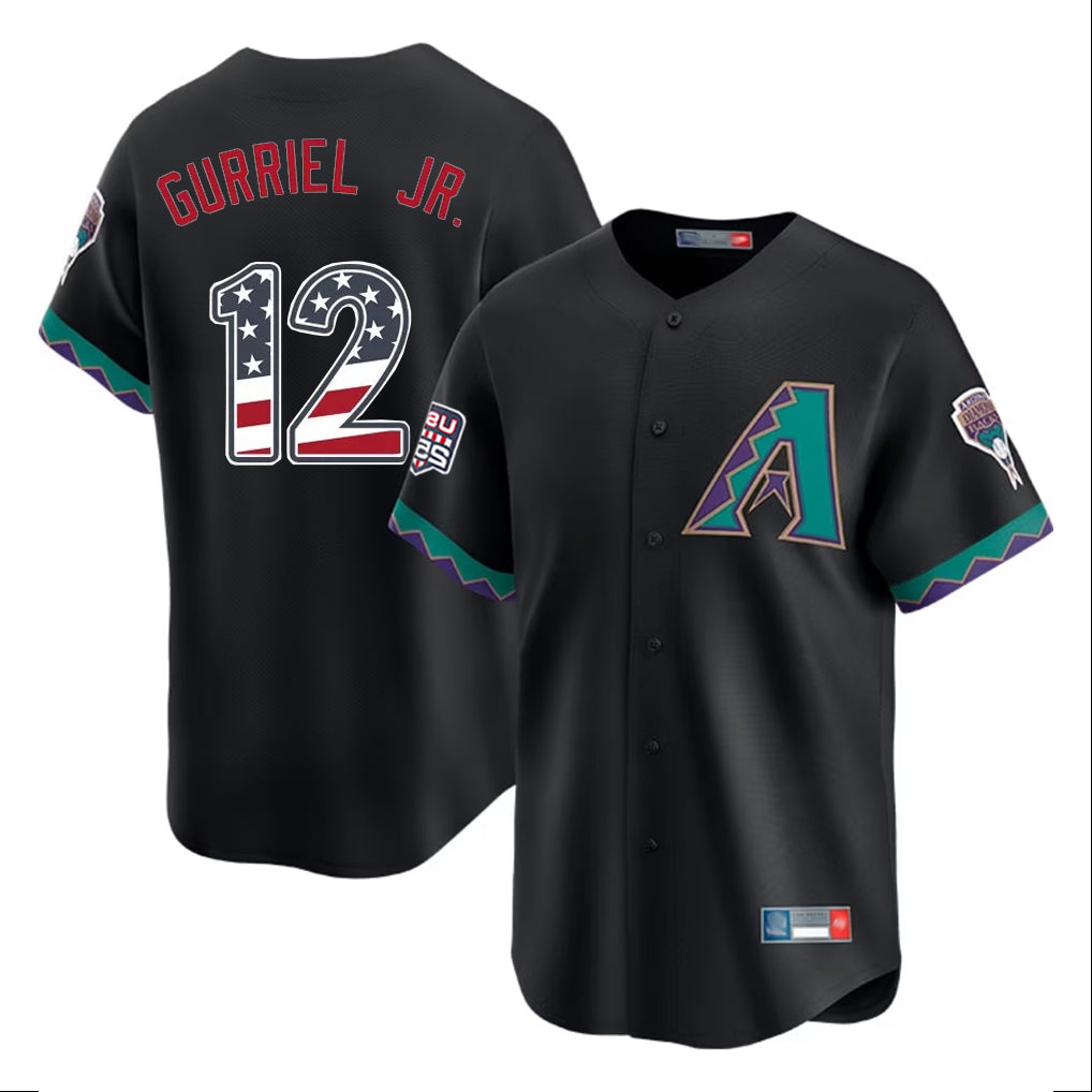 Arizona Diamondbacks #12 Lourdes Gurriel Jr Player Black HeidiMiller USA 250 Fourth of July Home Game Stitched Jerseys