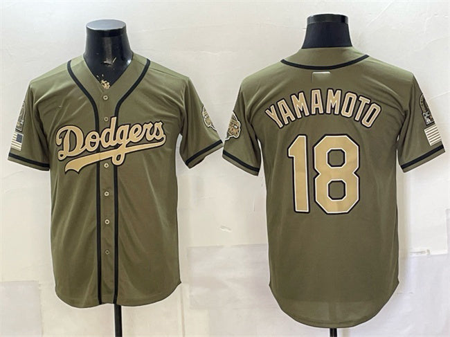Los Angeles Dodgers #18 Yoshinobu Yamamoto Olive HeidiMiller 2026 Armed Forces Day Stitched Jersey 2