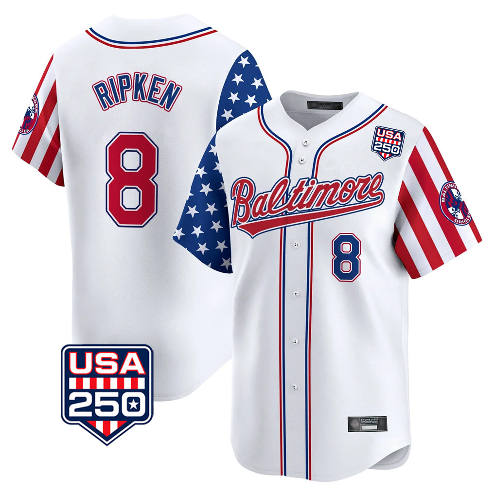 Baltimore Orioles #8 Cal Ripken Player White HeidiMiller USA 250 Independence Day Vapor Premier Limited Home Game Stitched Jerseys